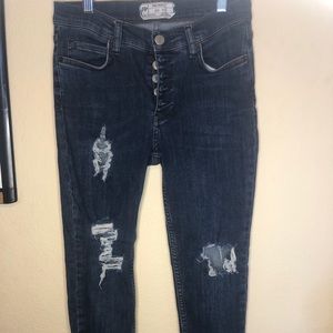 Free People 5 Button Fly Skinny Fit Jeans Distressed Hem Sz W27 Clean